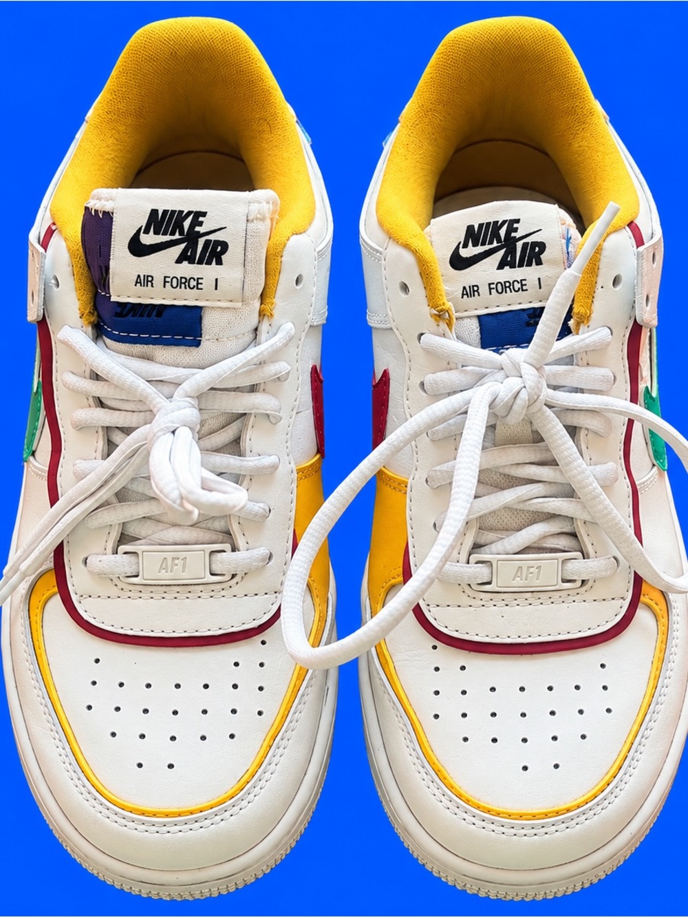 Air Force 1 Low — White with Yellow, Red & Green Accents